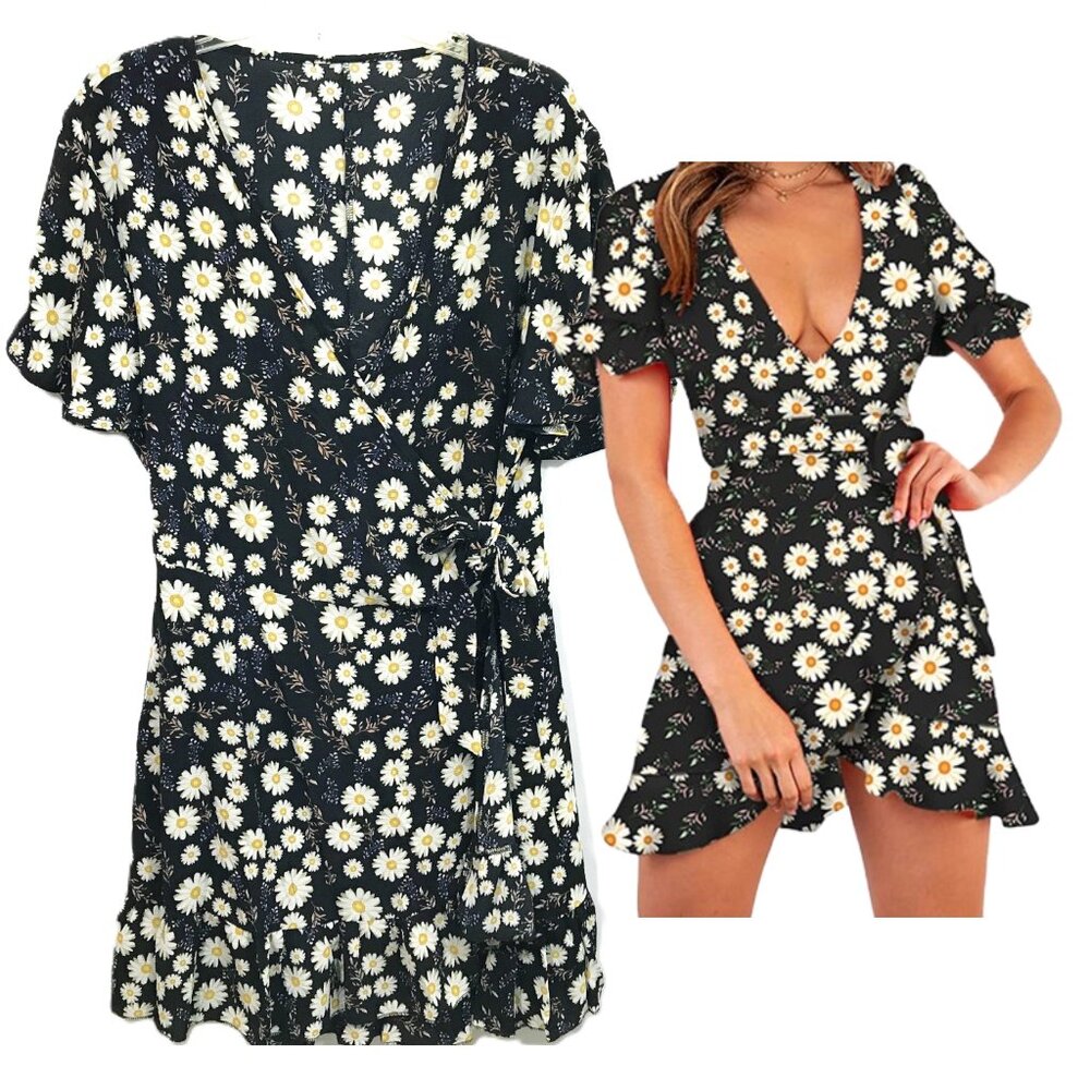 Floral Wrap Dress Lightweight Casual 2XL